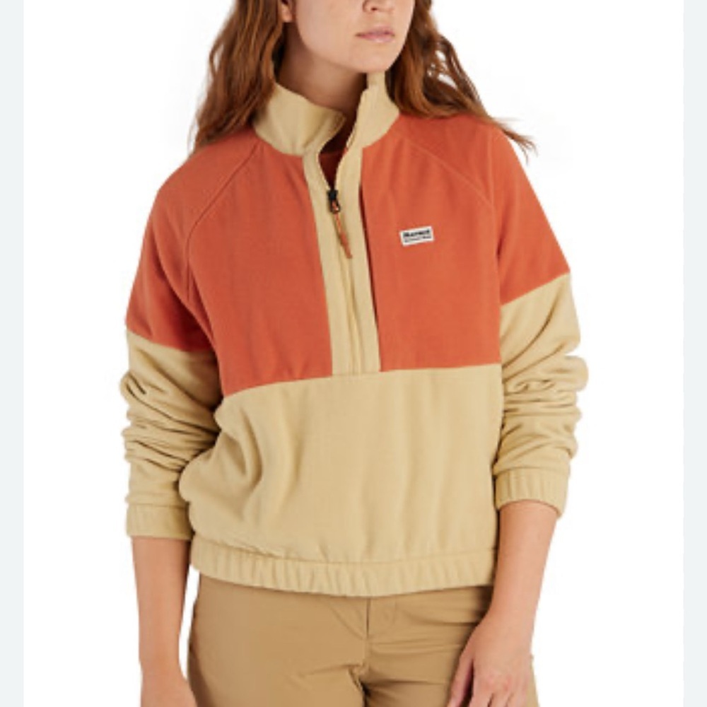 NWT Marmot Retro Rocklin 1/2 Zip Fleece Jacket Light Oak/Auburn Size Small